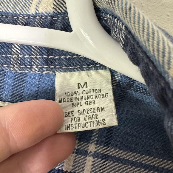 VTG Levi's Shirt Mens Medium Blue Plaid Flannel Metal Button Down Western Cowboy - Picture 9 of 12